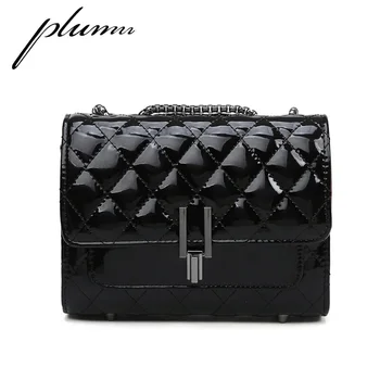

Plumn Shoulder Women's Bag Patent Leather Rhombic Straddle Small Square Bag