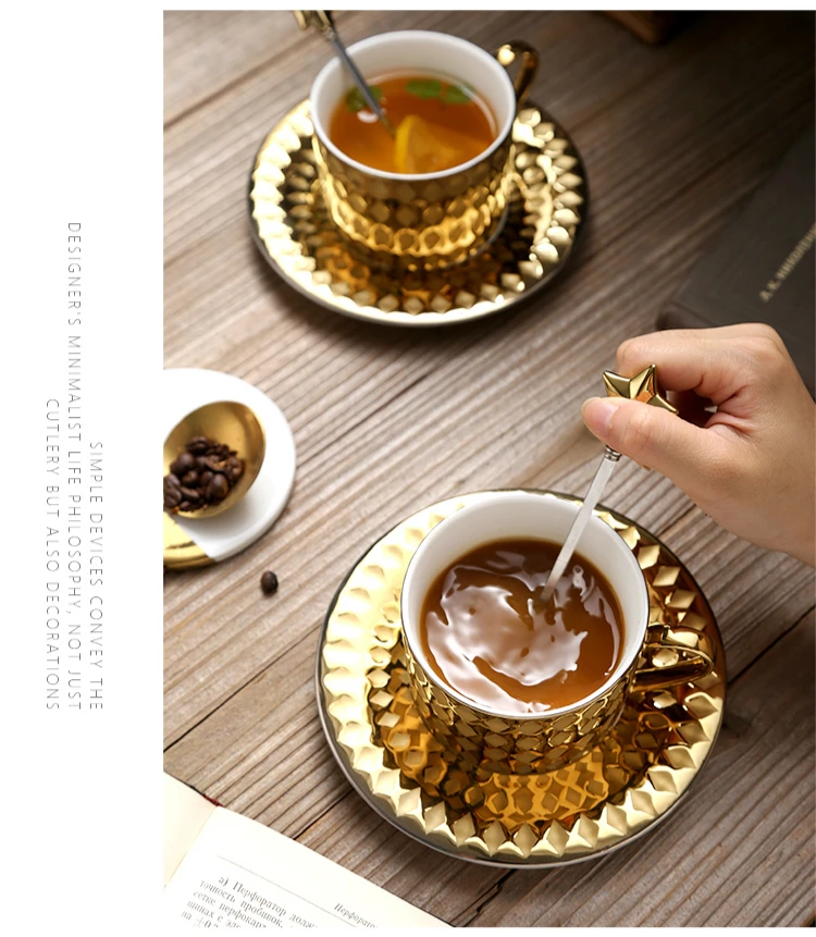 Дубай роскошный стиль все золотые призматические зерна кафе капучино кофейная чашка блюдце набор керамическая чайная чашка чайная кружка Xicara Tasse Tazas Copo