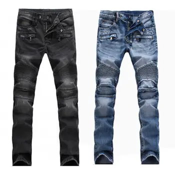 

Mens France Style Distressed Moto Pants Biker Jeans Skinny Ripped Slim Fit NewZ