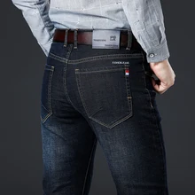 Весна-Осень, новые мужские эластичные хлопковые Стрейчевые джинсы, свободные джинсовые брюки, мужские брендовые модные большие размеры 38, 40, 42