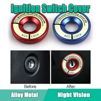 

Car Night Vision Decoration Sticker Metal Alloy Sticker Key Ring Hole Ignition Switch Protection Cover Car Interior Accessories