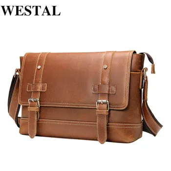 

WESTAL Men's Leather Shoulder Bags Men Crazy Horse Leather Messenger Bag Man Crossbody Vintage Mens Bags Large Capacity Handbags