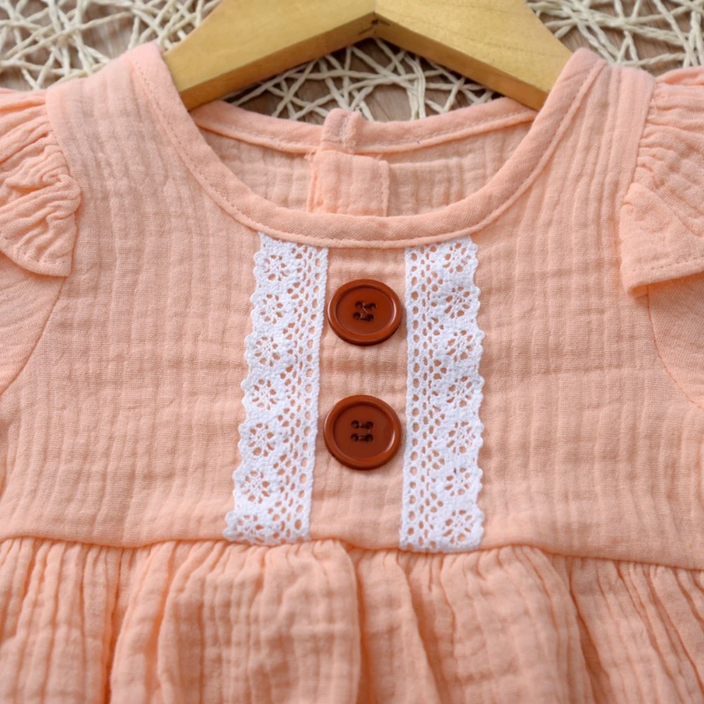 Emmababy Одежда для новорожденных девочек, кружевной комбинезон в стиле пэчворк с длинными рукавами и пуговицами и оборками, боди
