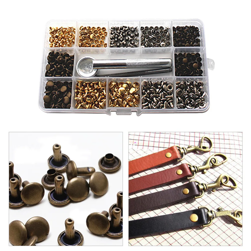 

240 Set New Leather Rivets Single Cap Rivets Tubular Metal Studs with Fixing Tool Kit for Leather Craft Repairing