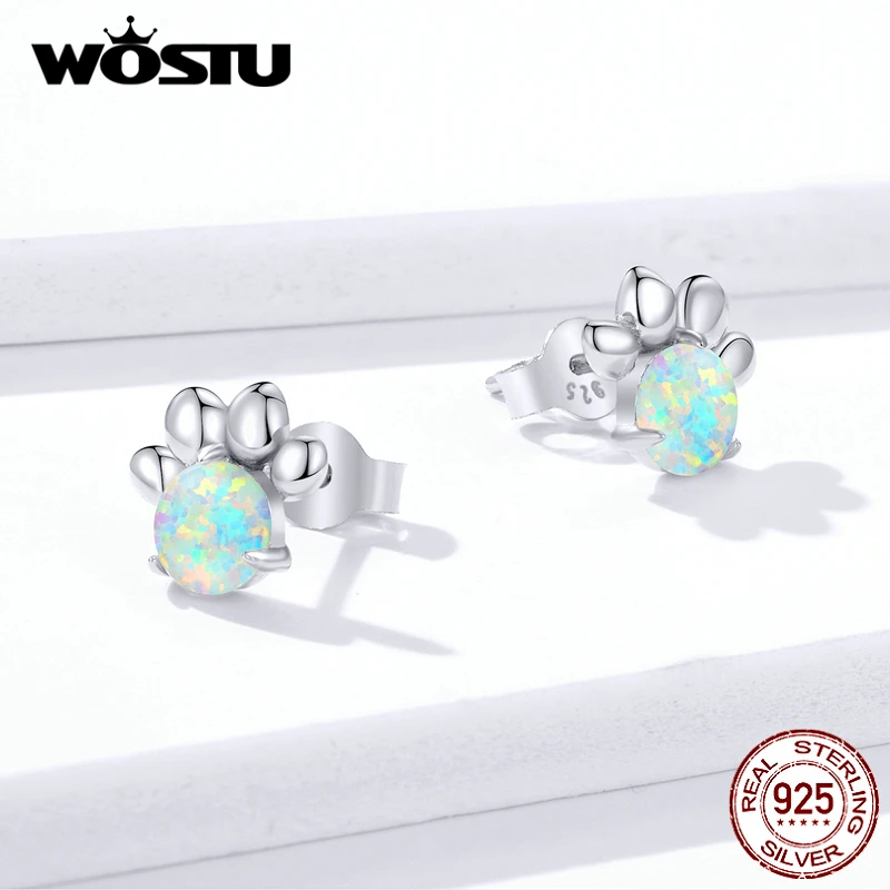 WOSTU-Boucles d'oreilles à tige en opale pour femme, argent regardé 925, chat, Nairobi, cœur, bijoux fins originaux, offre spéciale, 925