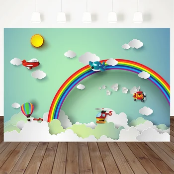

Rainbow Photography Background Airplane Model Birthday Party Newborn Cartoon Backdrop Decoration Props Printed For Photo Studio