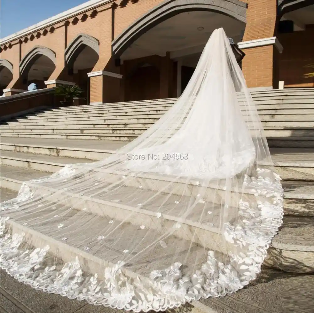 Velo De Boda De Encaje De Una Capa Con Flores Velo De Novia De Lujo Con Peine M2020 Velos De Novia Aliexpress