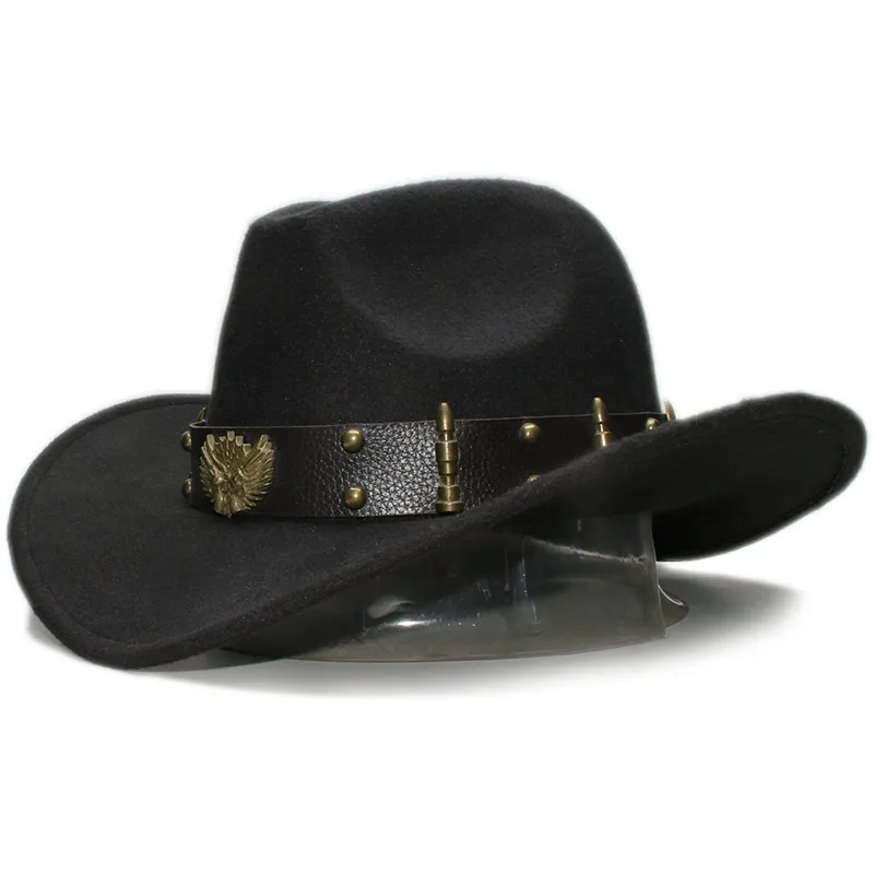 

A152 Adult Wool Fedoras Hats with Leather Belt Autumn And Winter Men And Women Wool Cowboy Hats Large Brimmed Bowler Hat