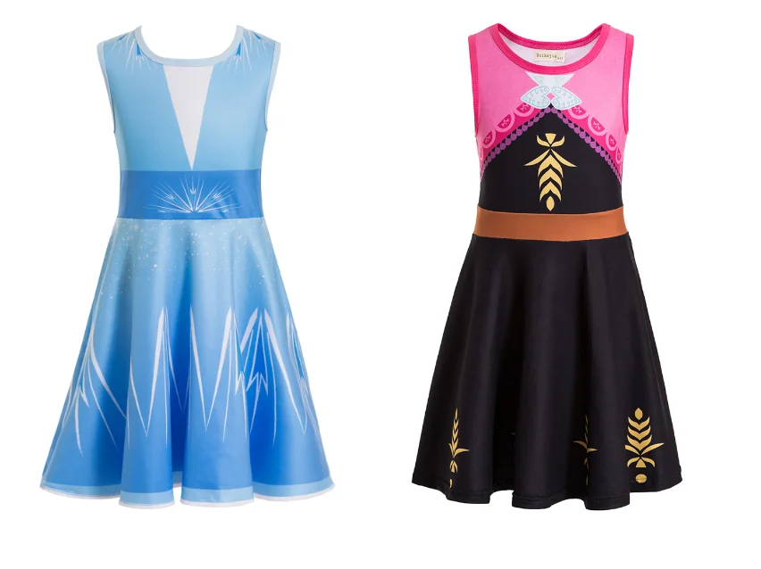 Party Princess Elsa Costume for Girls Snow Queen Cosplay Party Elsa Anna 2 dresses