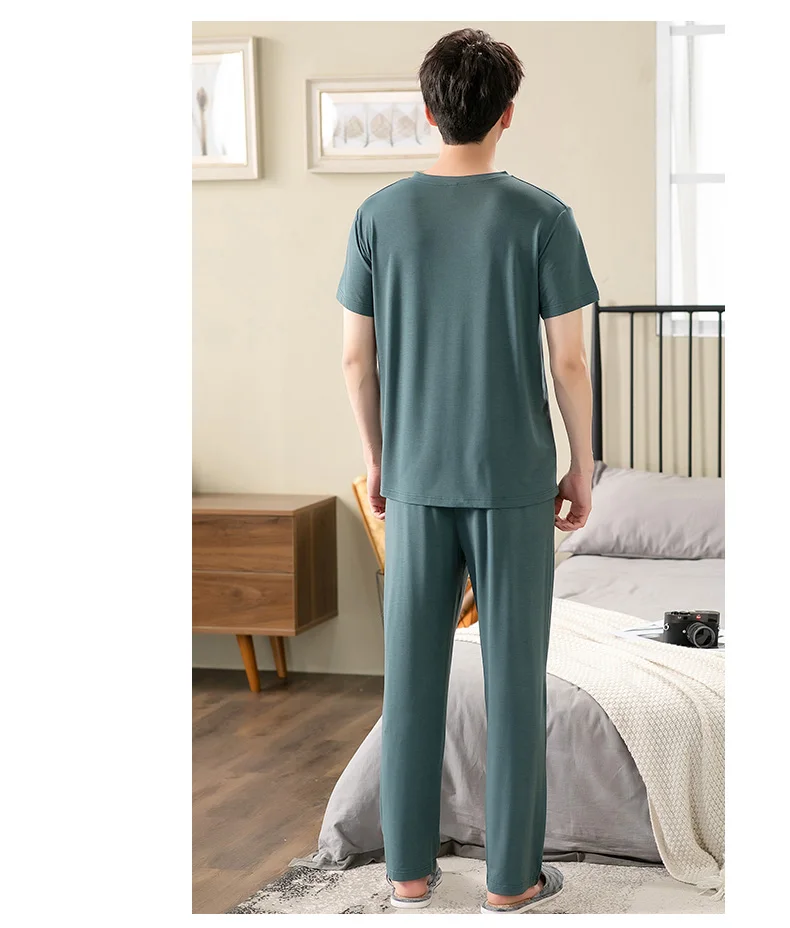 Men's Modal Cotton Pajamas Set Summer Short-Sleeve Tops + Long Pants Nightwear Home Wear Suits Simple Fashion Sleepwear for Men best silk pajamas