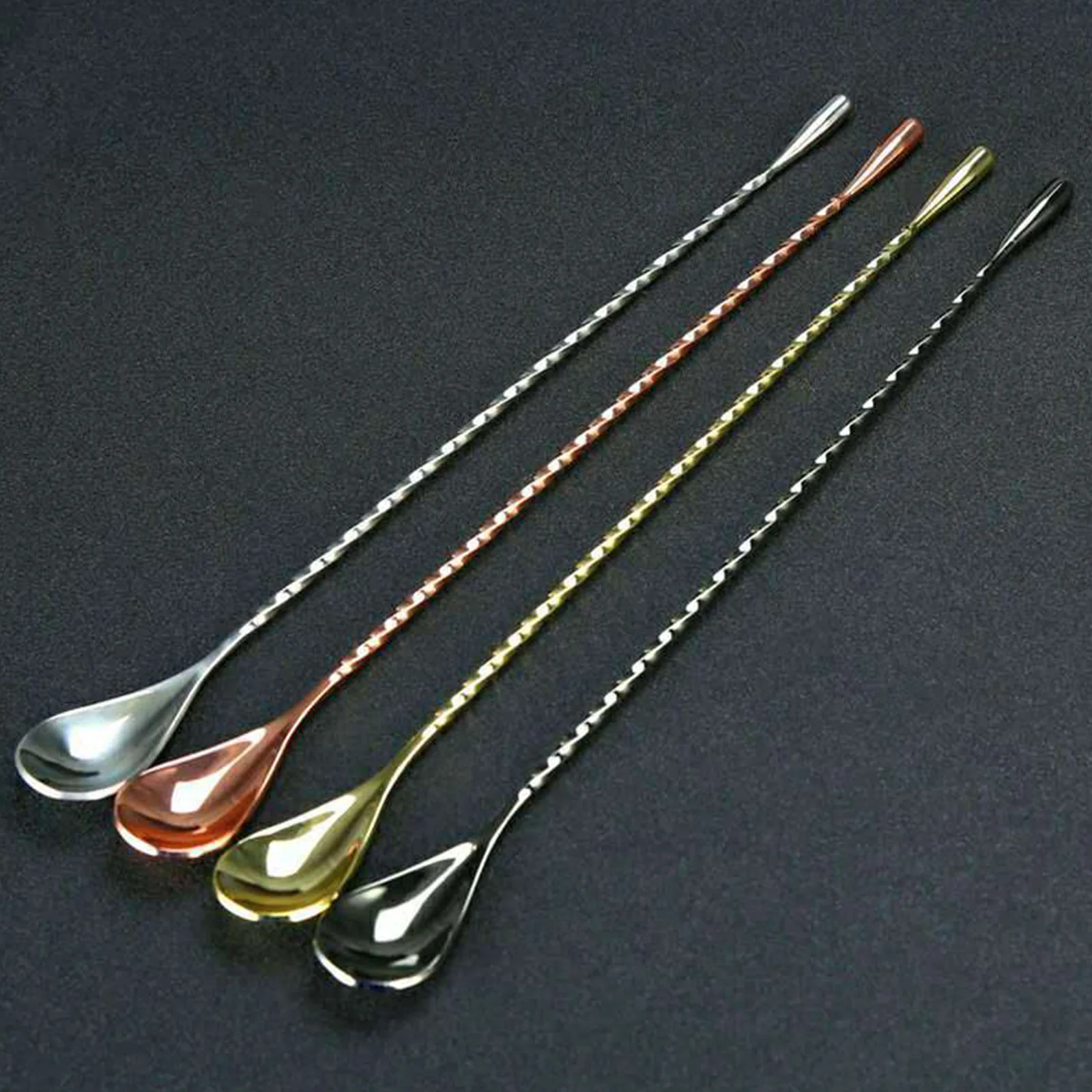 1PC Long Handle Stainless Steel Spiral Cocktail Spoons Teadrop Scoops