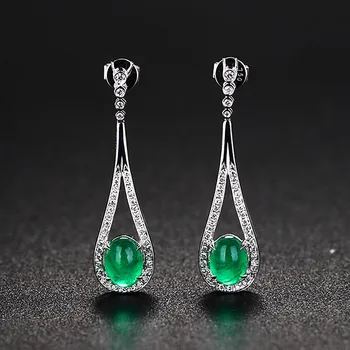 

Vintage green crystal zircon diamonds jade emerald gemstones drop earrings for women white gold silver color jewelry brincos new