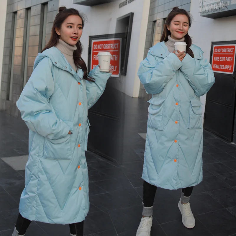 

2019 Winter New Style WOMEN'S Dress Mid-length Loose-Fit Slimming White Long Style down Jacket Cotton-padded Clothes Cotton-padd