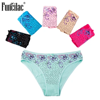 

FUNCILAC Panties for Women Cotton Briefs Floral Print Shorts Sexy Women's Underwear Beautiful Female Lingerie Hot 5 Pcs/Lot
