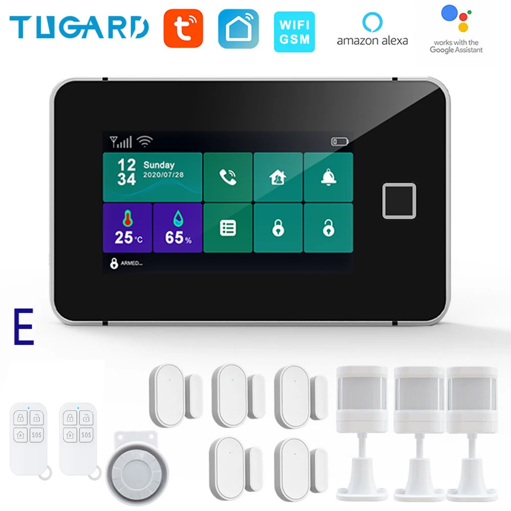 TUGARD G60 Tuya WiFi Gsm Security Alarm System Fingerprint Armed Temperature Humidity Display 433MHz Wireless Smart Home Burglar house alarm keypad Alarms & Sensors