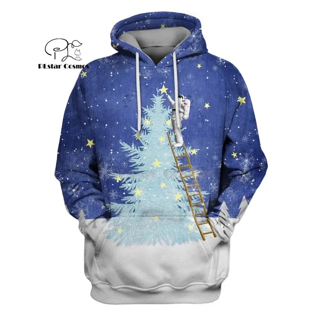 

PLstar Cosmos Astronaut with Christmas Tree 3d hoodies/shirt/Sweatshirt Winter autumn funny Harajuku Long sleeve streetwear