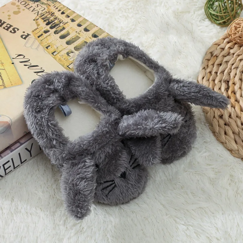 Gray Rabbit Детские Мультяшные тапки с лягушкой; домашняя обувь для малышей; хлопковые тапочки для мальчиков и девочек; нескользящая Мягкая подошва; домашние детские зимние Тапочки - Цвет: Gray Rabbit