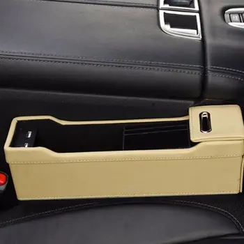 

Multifunctional Car Seat Crevice Organizer with USB Front Seat Filler Leather Storage Box Suitable for Most Cars Auto