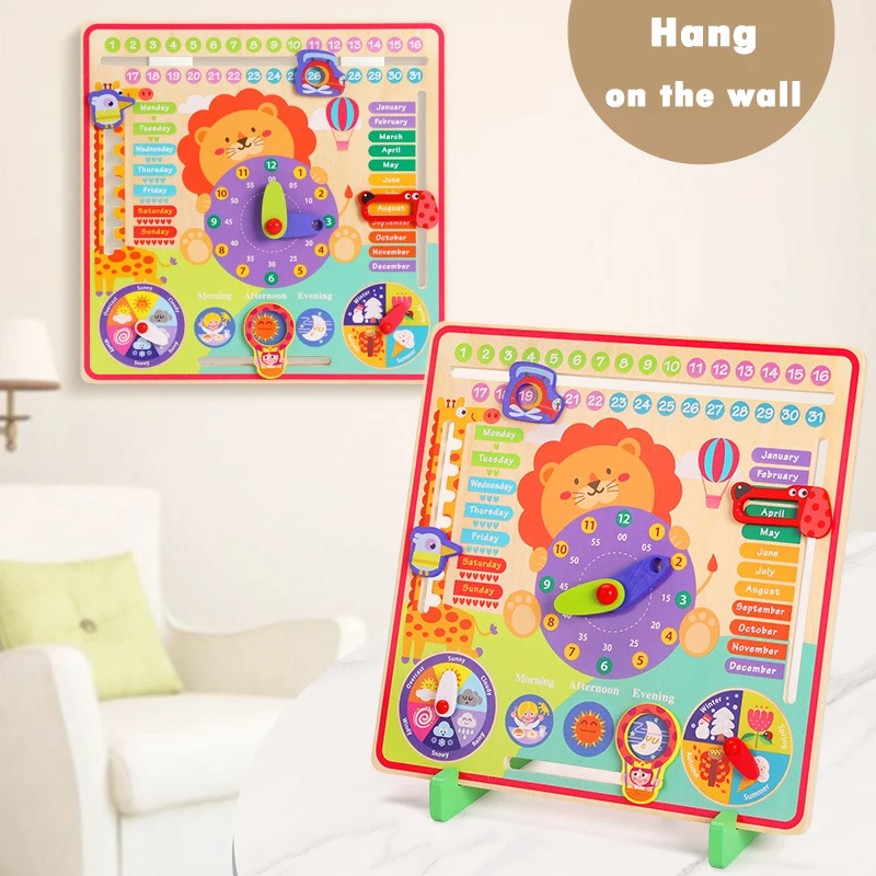 Children Montessori Wooden Clock Education Board Toys Multifunctional Learning Calendar Weather Season Time Teaching Aids Gifts 5