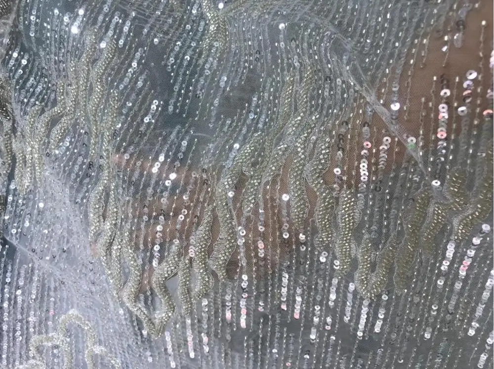 

embroidered Lace Fabric top sale with full beads L-108885 Nigerian Lace Fabric for bridal dress