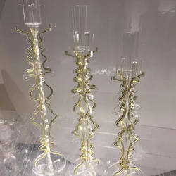3PCS Beautiful Clear Hot Recommend Acrylic And Gold Candle Holder Centerpieces
