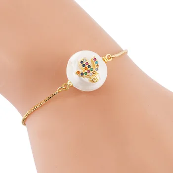 

Crystal cz Zircon Cactus coin natural pearl Copper plated 18k gold Bangle tree eye bracelet for women Birthday Jewelry Gift