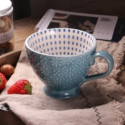 Керамическая чашка для кофе ручной росписи, креативная винтажная чашка, принадлежности для кафе-бара, рельефная индивидуальная чашка для завтрака, цветная ручная роспись - Цвет: NO24