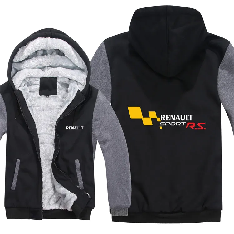 Winter Renault Sport RS Hoodies Mens Zipper Coat Fleece Thicken Renault Sport RS Sweatshirt Pullover