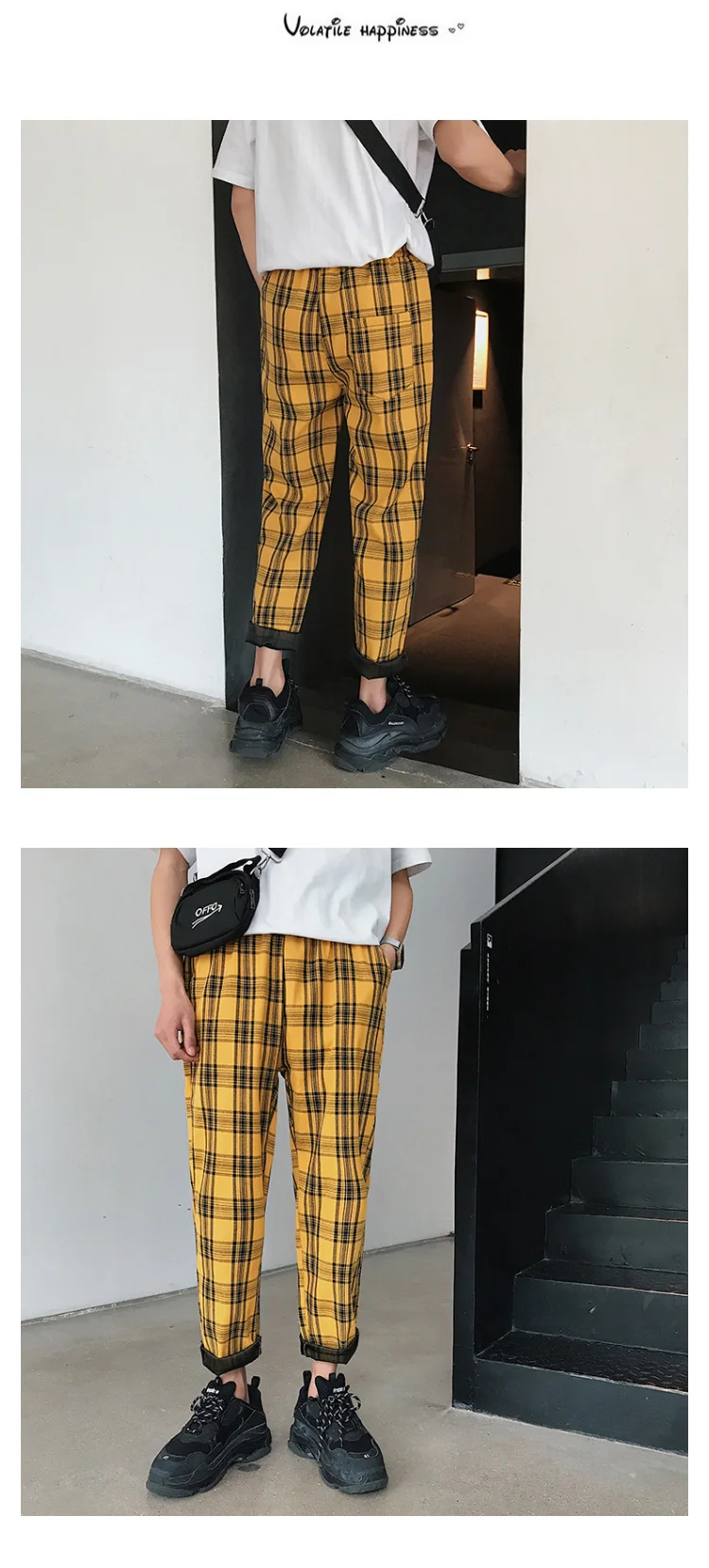 Liketkit Men Women Korean Black Plaid Casual Pants Mens Harajuku Streetwear Harem Pants Male Hip Hop Checkered Trousers 5XL