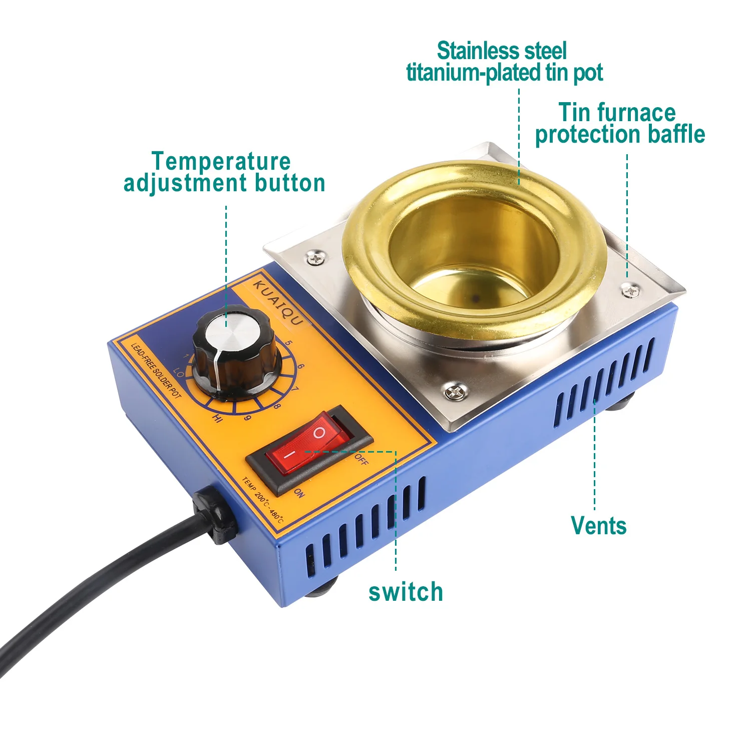 electric soldering irons KUAIQU 220V 300W Solder Pot Tin Melting Furnace Adjustable Thermoregulation Soldering Desoldering Bath 200℃-480 ℃ 37/50/80/100mm gas welding equipment