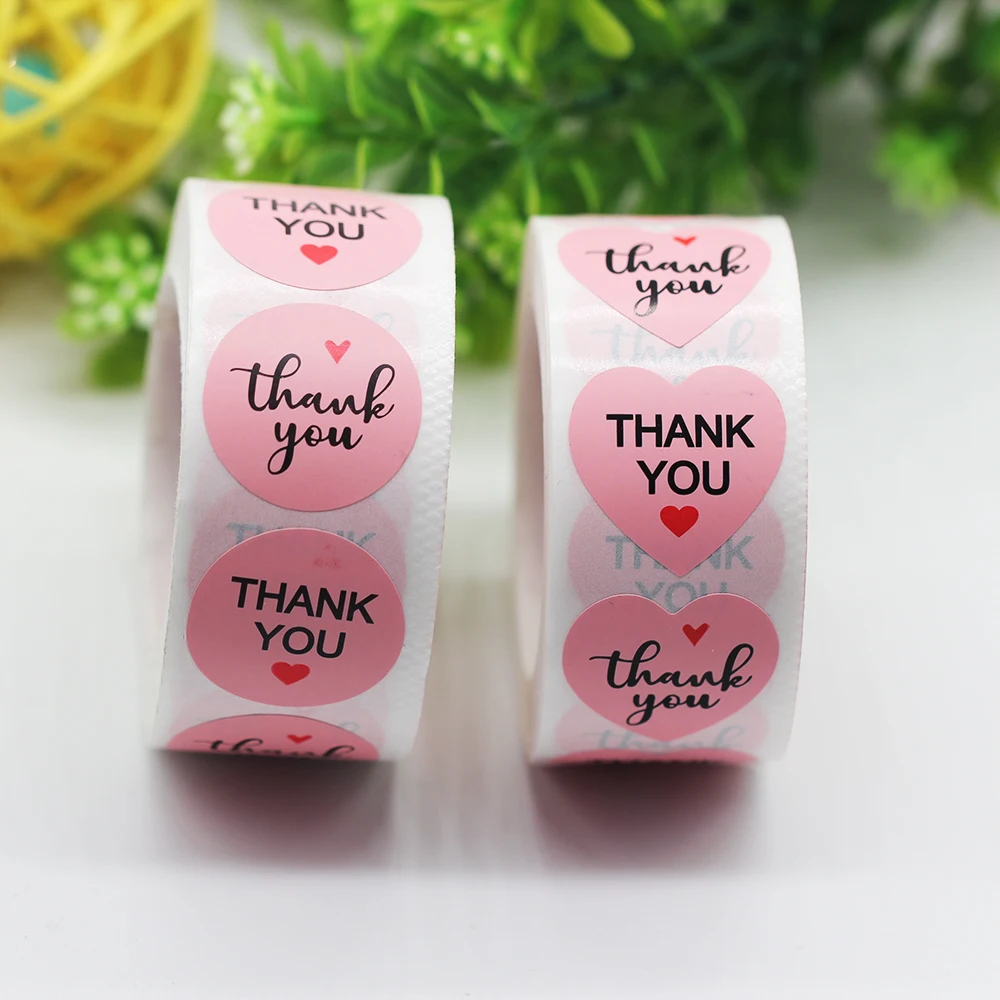 

500pcs Round/Heart Pink Thank You Labels Stickers 1Inch For Envelope Seals Labels Mailing Stationery Sticker Decoration Stickers