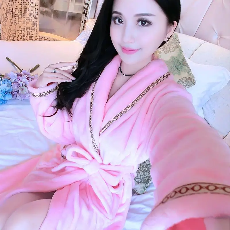 Flannel Robe4 Зимнее Фланелевое женское кимоно халат толстый коралловый флис свадебное платье GownSexy пижамы цветок интимное белье - Цвет: Flannel Robe4