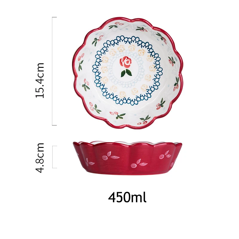 1 шт. красная вишневая дизайнерская чаша под галькой керамическая Салатница миска для рисового супа Европейский стиль столовая посуда 6 дюймов - Цвет: 1 piece
