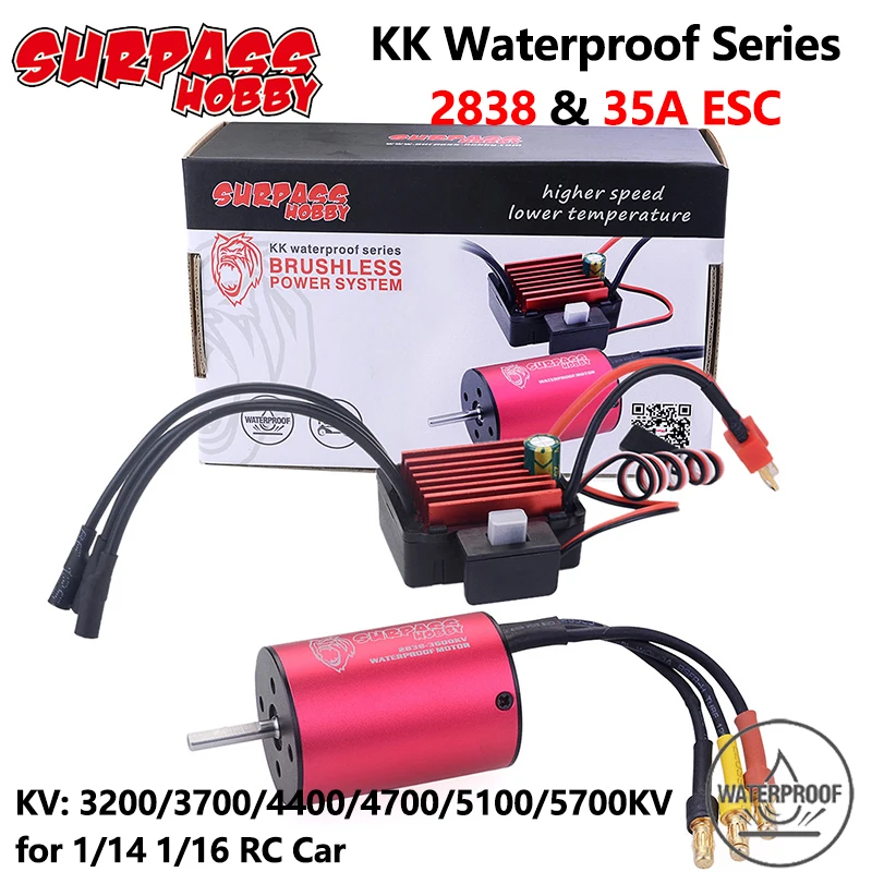 

Surpass Hobby KK Waterproof ESC Brushless Motor 2838 3200/4400/5100 with 35A ESC for Traxxas HSP Tamiya Axial 1/16 1/14 RC Car