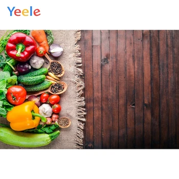 

Yeele Photophone Retro Wooden Planks Vegetables Seasoning Food Kitchen Photo Background Photographic Backdrops for Photo Studio