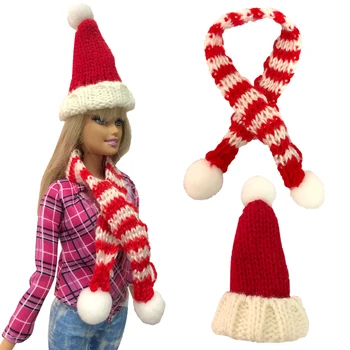 

NK 2 Pcs/Set Doll Hat +Scarf Handmade Knit Cute Cap Fashion Christmas Gift For Barbie Doll Accessories Baby Xmas Toys 012B 4X