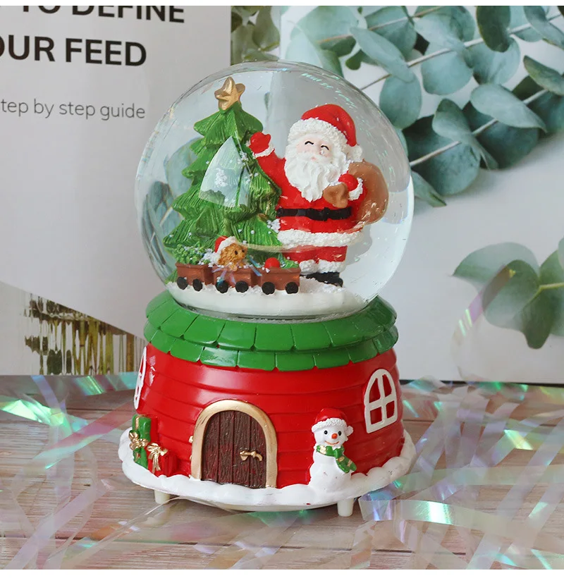 Christmas Decoration Accessories Miniature Landscape Music Box Sweet Home Base Figurine Resin Crystal Ball Model Crafts For Kids