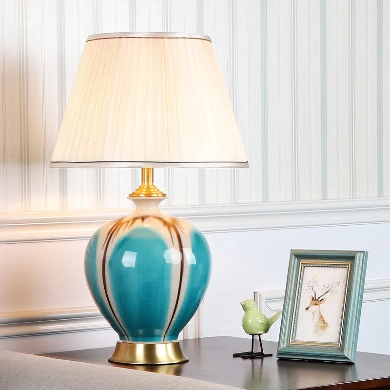 American Style Chinese Ceramic Table Lamp for Bedroom Living Room Study Bedside Soft Modern Simple | Лампы и освещение