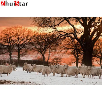 

Diamond Painting Full square Landscape Diamond Embroidery Sale Winter - tree - sunset-sheep Art Kits Home Decoration WHH