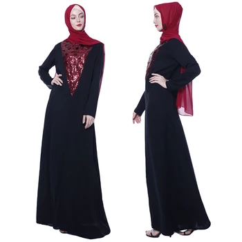 

Abaya Kaftan Dubai Muslim Women Maxi Dress Sequin Party Gown Islamic Jilbab Robe Arab Black Middle East Gown Long Sleeve Dresses