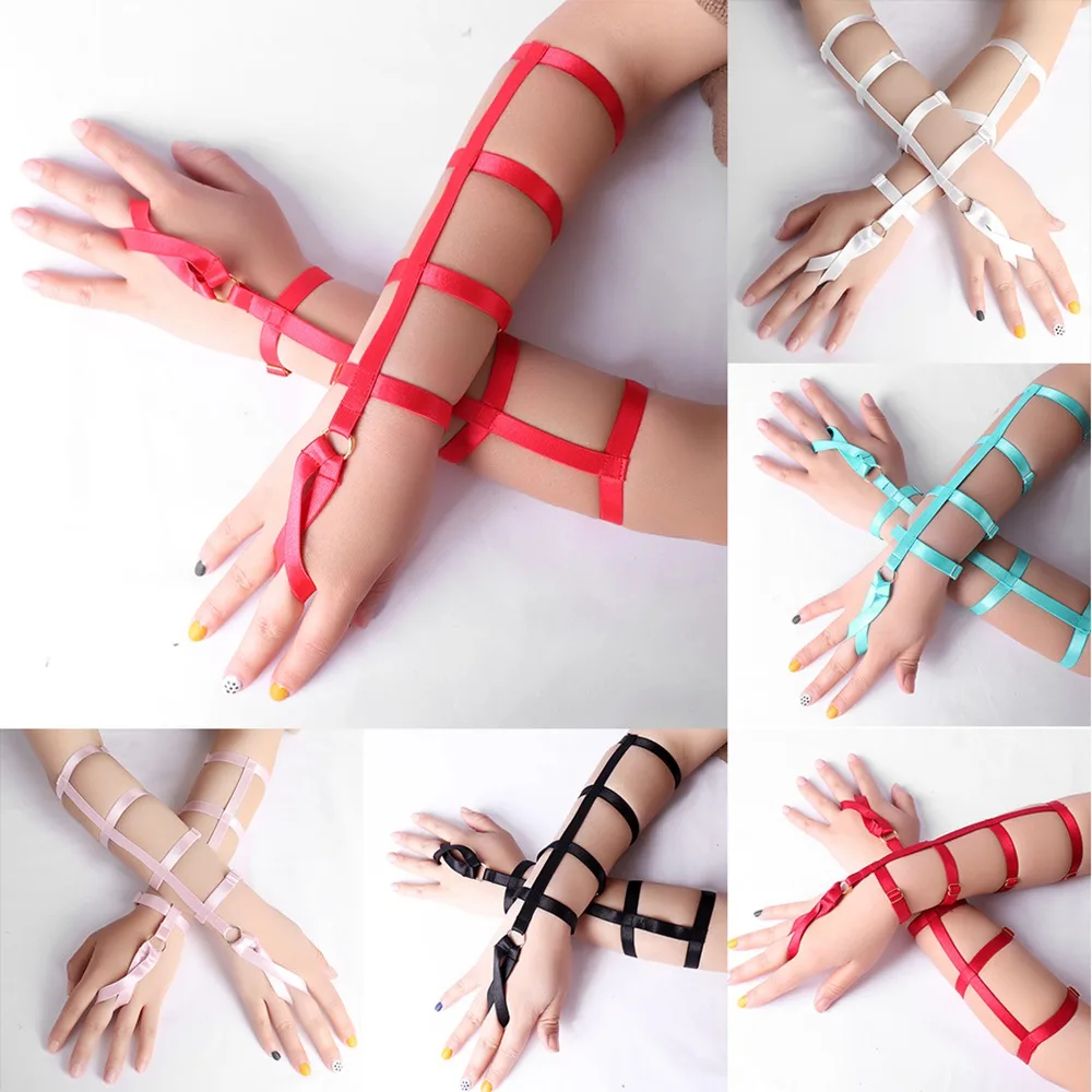 

2PC Bondage Punk Gothic Style Hand Accessories Harness Fashion Erotic Lingerie Stocking Women's Underwear Dance Rave Clothes
