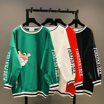

Spring Printed Pink Leopard Sweatshirt Women Korean Autumn Animal Panther Long Hoodies Harajuku Funny Kawaii Clothing