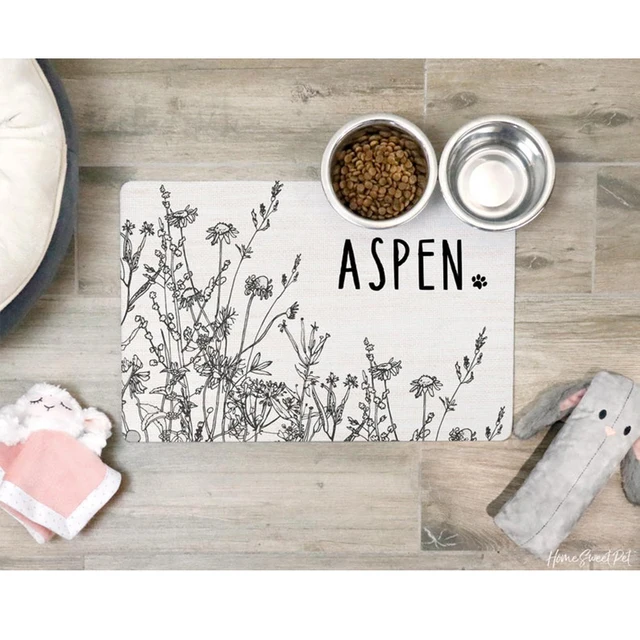 PU Leather Waterproof Pet Placemat Dog Mat Cat Mat Bowl Plate Pet Drinking Feeding Placemat Customize Name For Puppy And Kitten A1