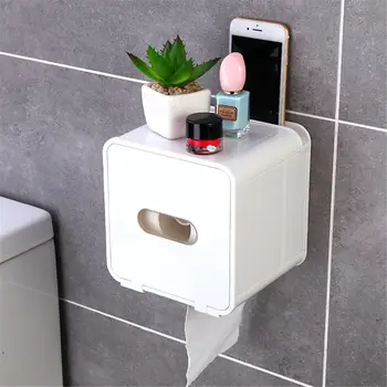 

Waterproof Toilet Paper Holder Wall Mount Toilet Paper Tray Shelf Paper Storage Box Square Kitchen Bathroom Toilet Roll Holder