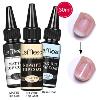 

Lemooc 8/30/200ml Soak Off UV LED No Wipe Base Coat Top Coat Transparent Nail Art Gel Polish Nail Polish Varnish Lacque