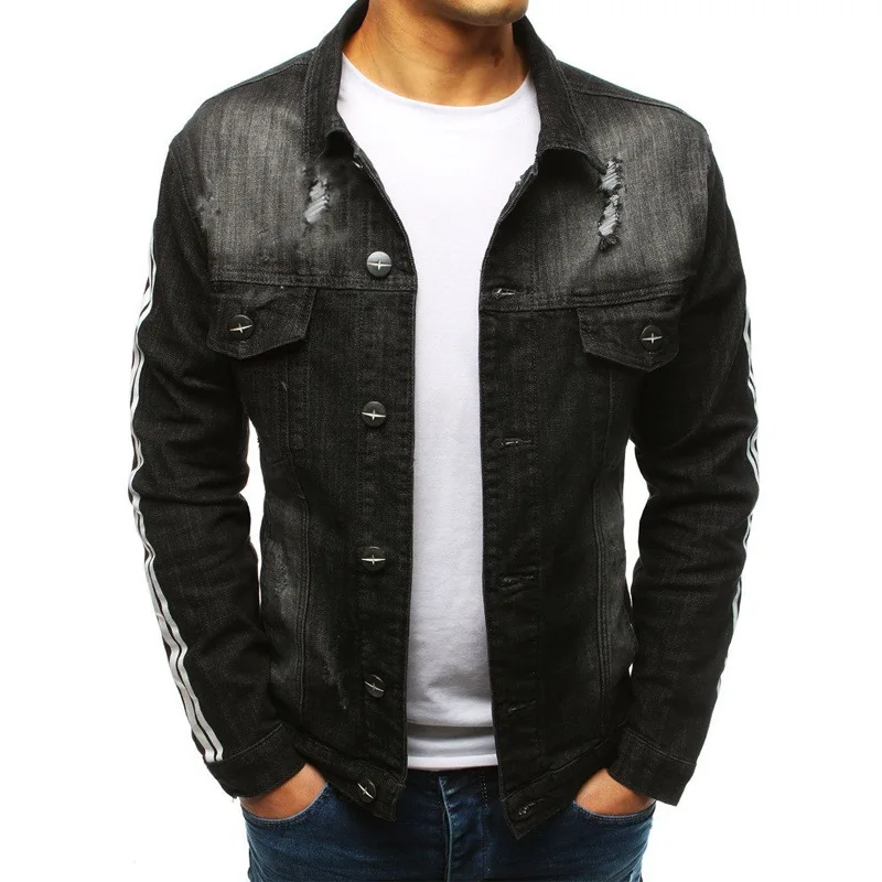 

MEN'S Wear Black And White with Pattern Fashion Men with Holes Thick Winter Pocket Cowboy MEN'S Jacket D897