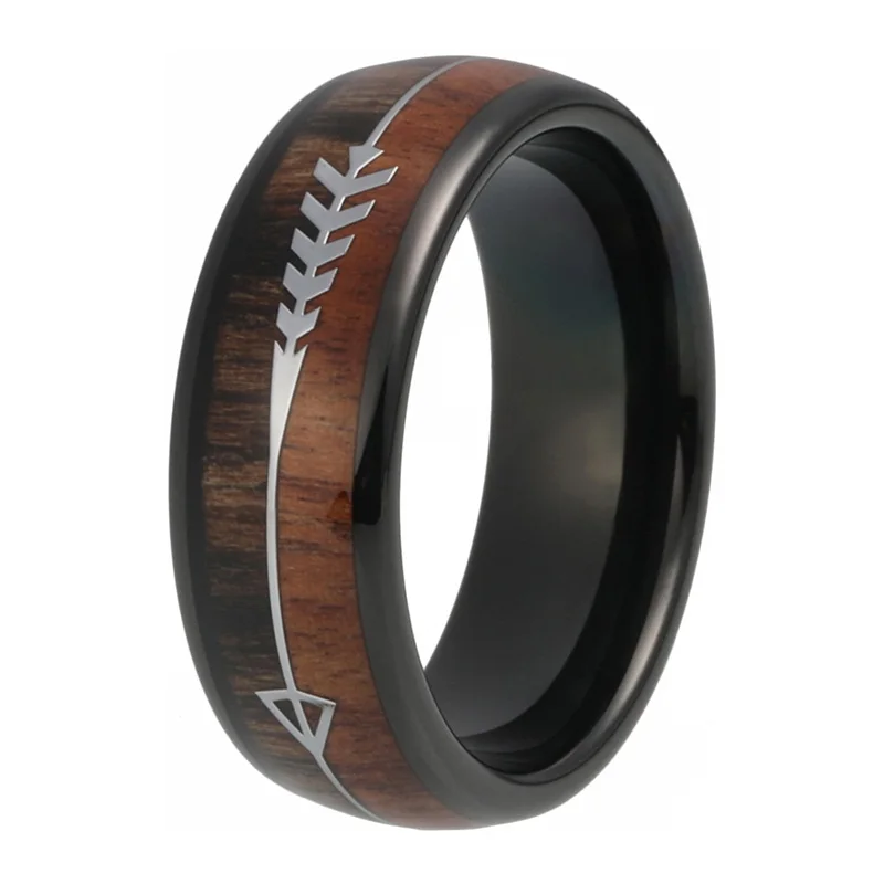 Engagement Rings Fashion Rings Fashion Ring Finger Rings Fashion Tungsten Carbide Wood Rings Steel Arrow Inlay For Men Women Classic Engagement Ring Dome Band Polished Comfort Fit