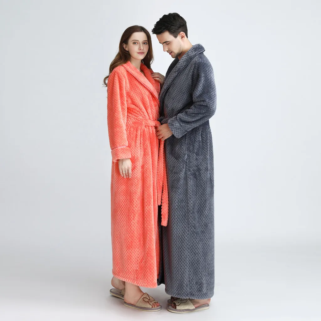 Womens Solid Thicken Coral Fleece Robe Bathrobe Gown Pajamas Sleepwear Pocket