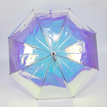 

Women Rain And Shine Dual-use Umbrella Transparent Umbrella Creative Laser Iris Umbrella Semi-automatic Rainbow Umbrella