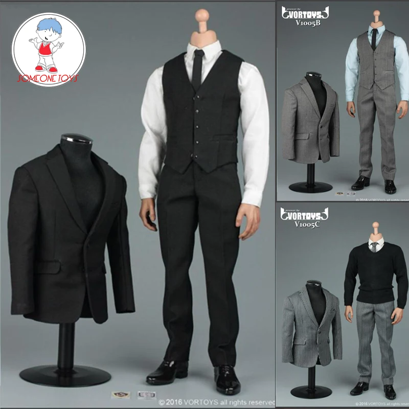 

1/6 Scale Male Western Clothes Grey Black Gentleman Suit 2.0 Shoes Accessory Model Fit 12" Action Figure Model collection